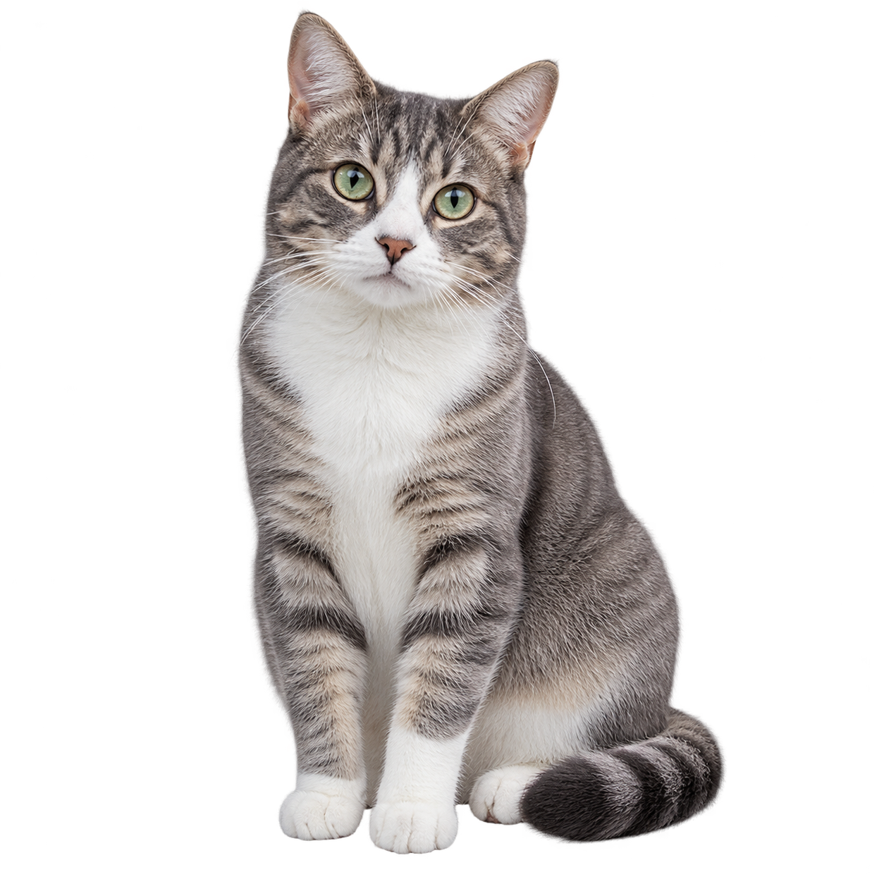 Un gato atigrado gris y blanco