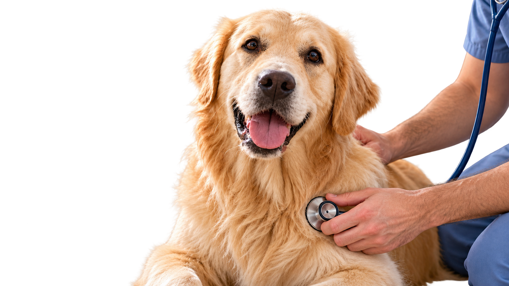 Un golden retriever durante una exploración veterinaria